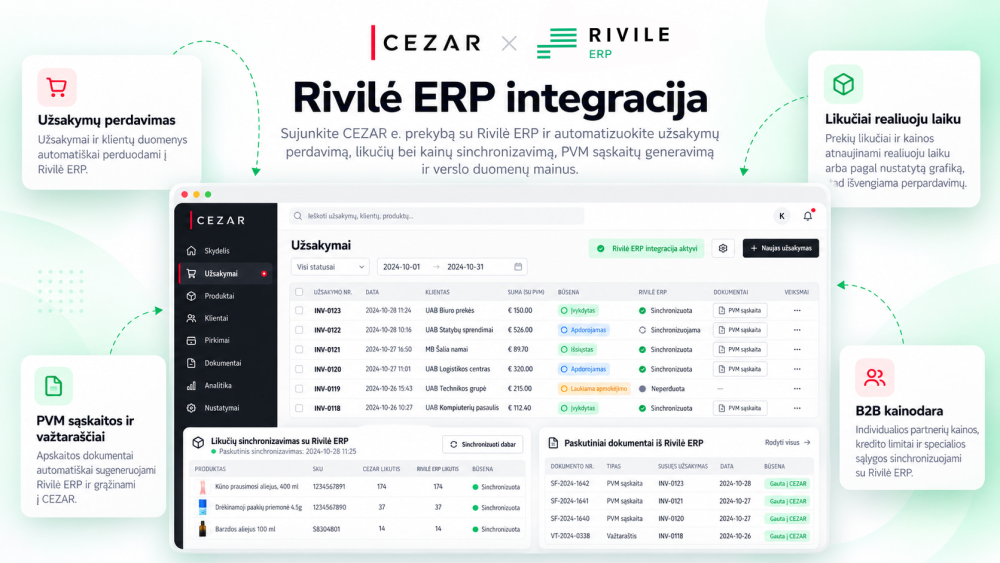 Integracija su Rivilė ERP programa: buhalterine apskaitos programa, verslo valdymo sistema (ERP)