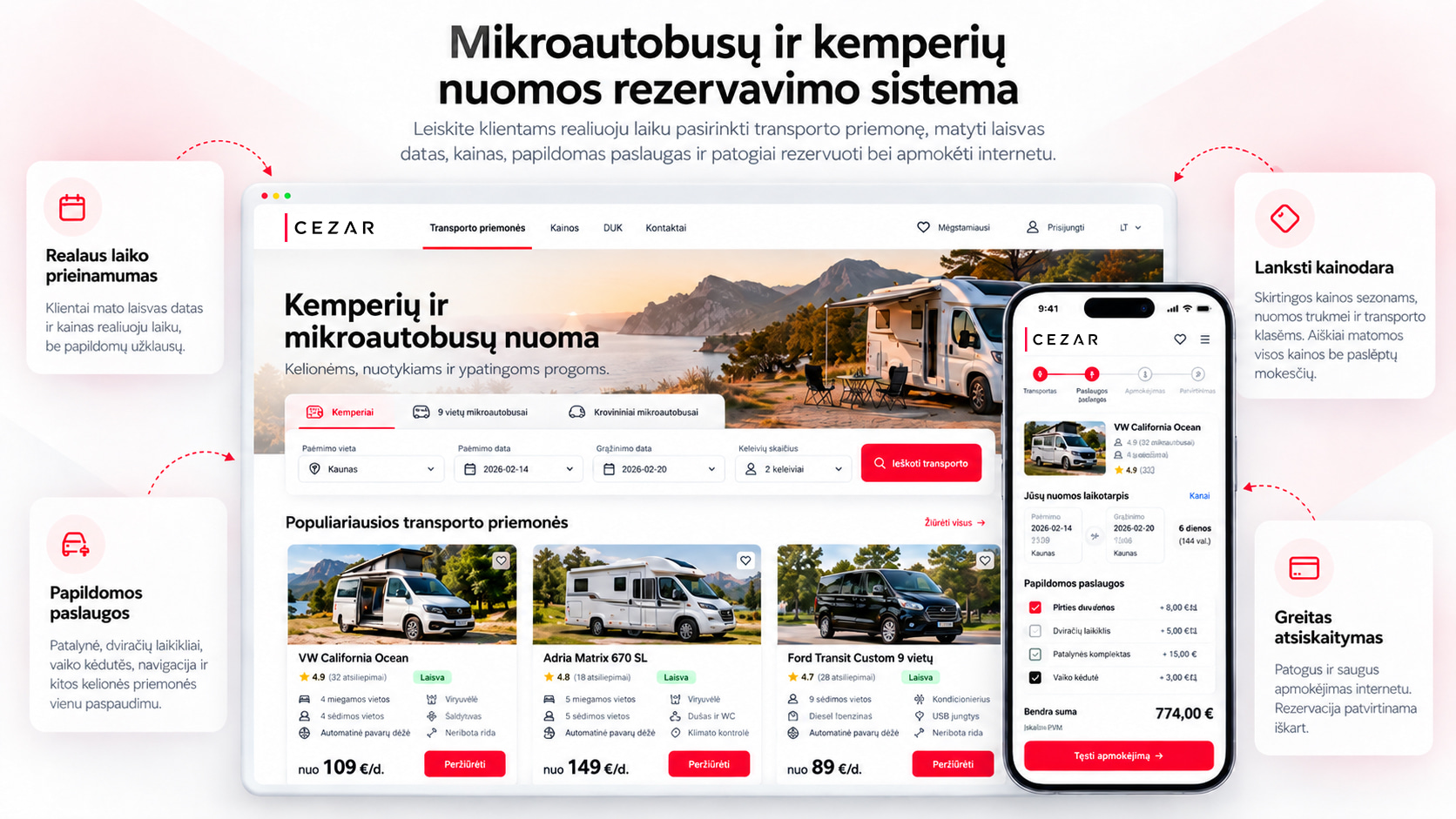 Mikroautobusų ir kemperių nuomos rezervavimo sistema