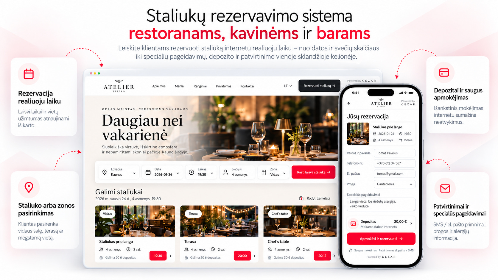 Staliukų rezervavimo sistema restoranams, kavinėms ir barams