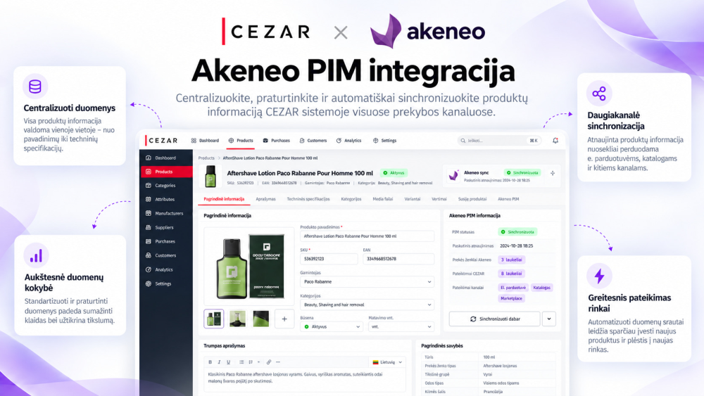 Integracija su Akeneo PIM centrine produktų informacijos valdymo platforma