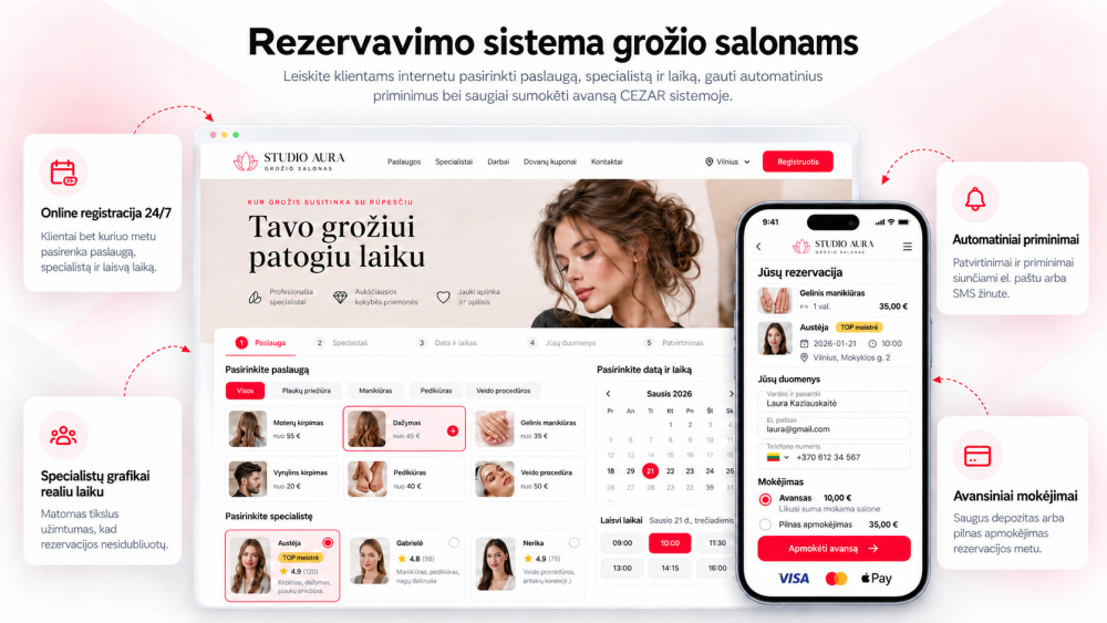 Rezervavimo sistema grožio, kirpyklų ir nagų salonams