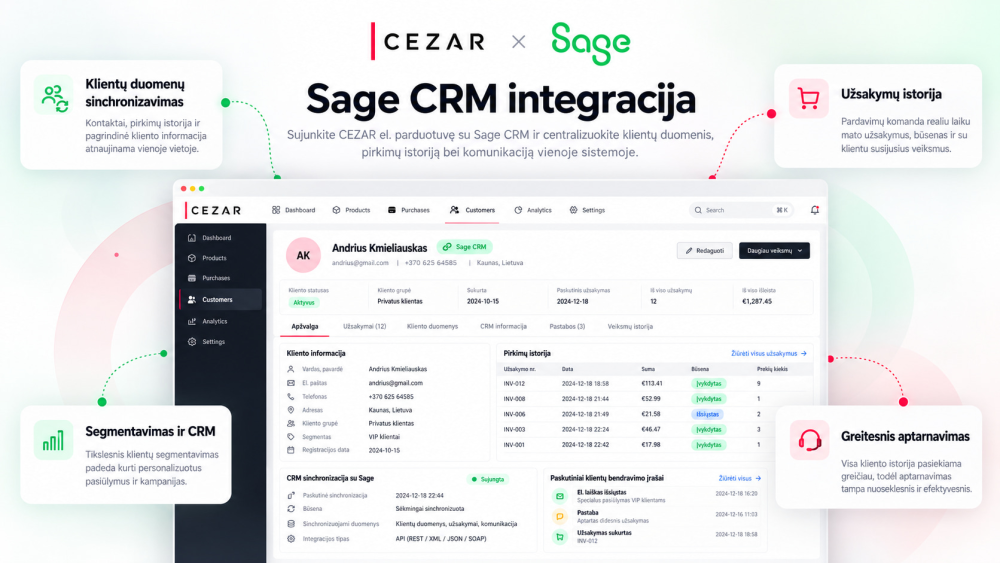 Integracija su Sage CRM Lietuva sistema: klientų valdymo sistema (CRM)
