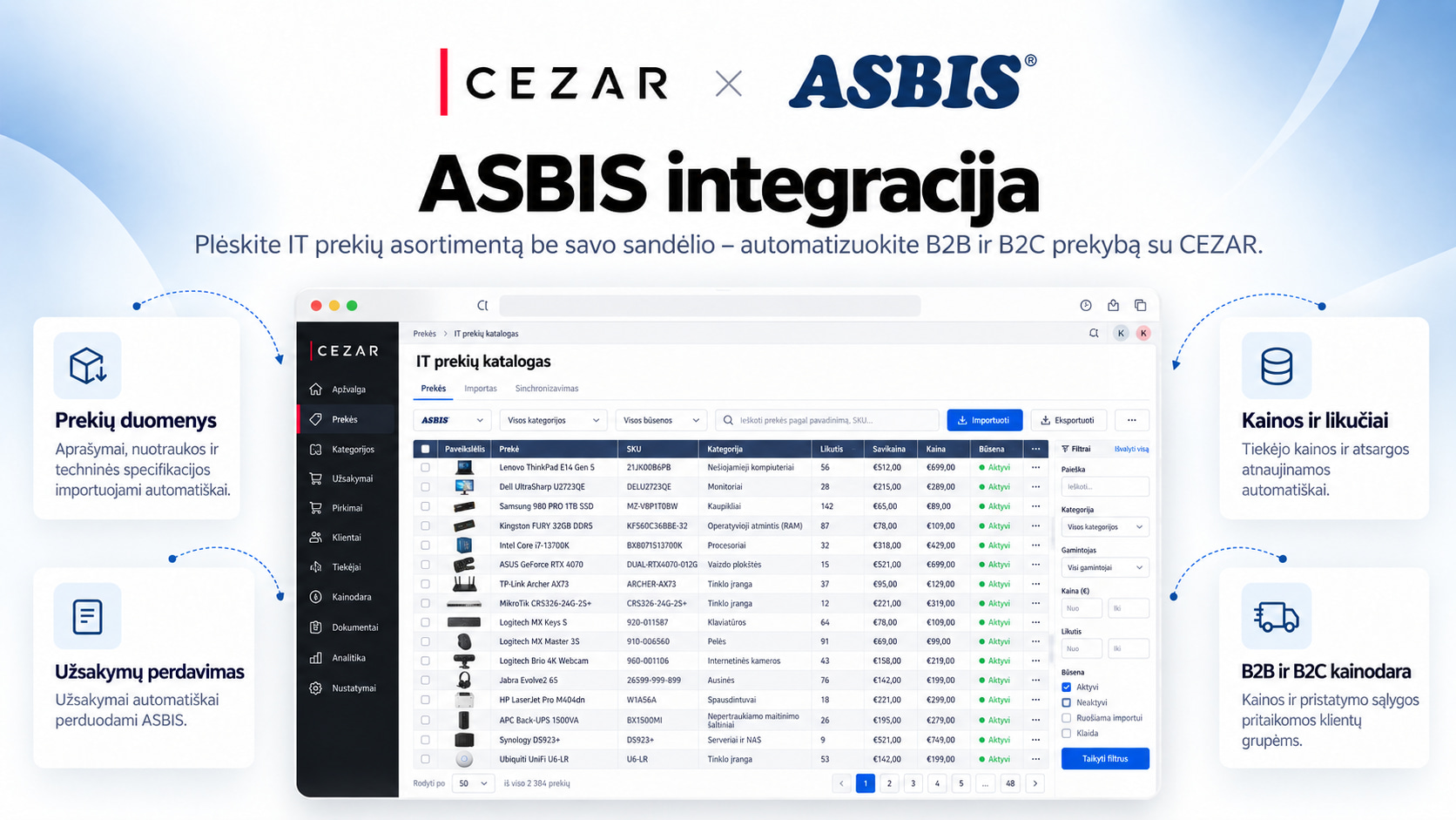 Integracija su ASBIS informacinių technologijų produktų dropshipping tiekėju (B2B/B2C)