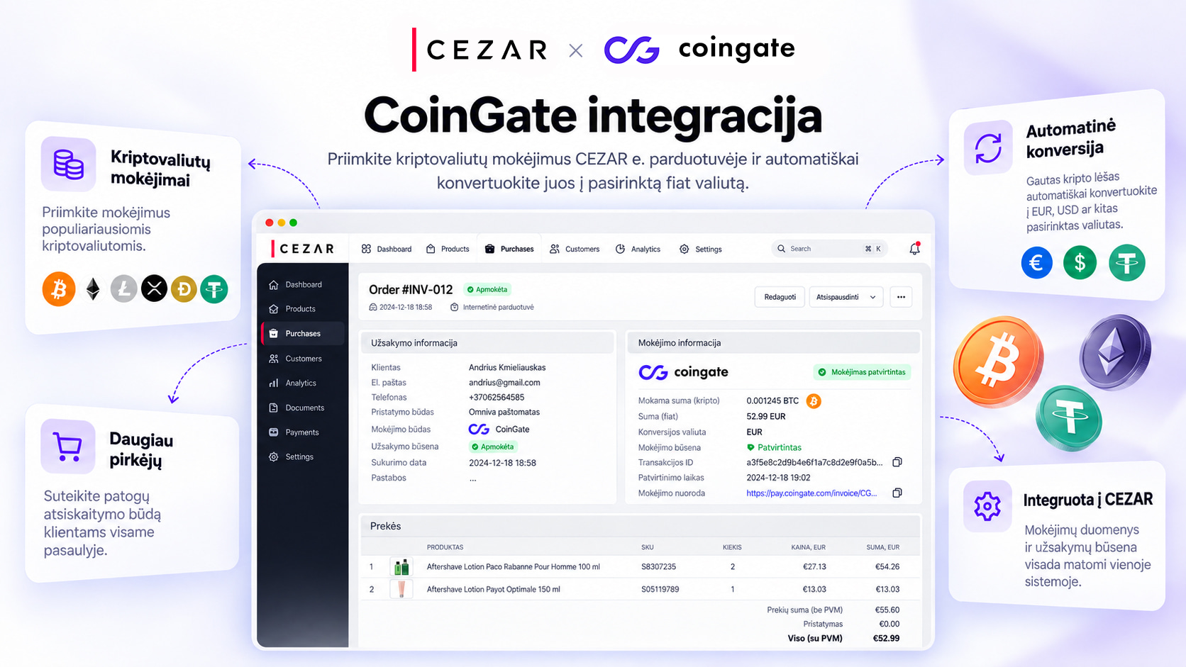 Integracija su CoinGate kriptovaliutų įmokų ir mokėjimų surinkimo platforma, sistema