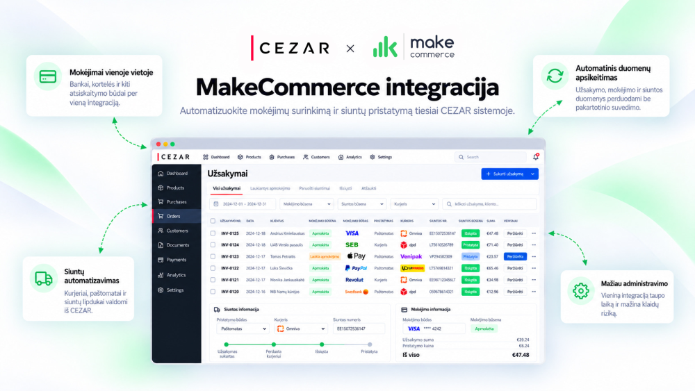 Integracija su MakeCommerce siuntų pristatymo ir įmokų surinkimo automatizavimo platforma