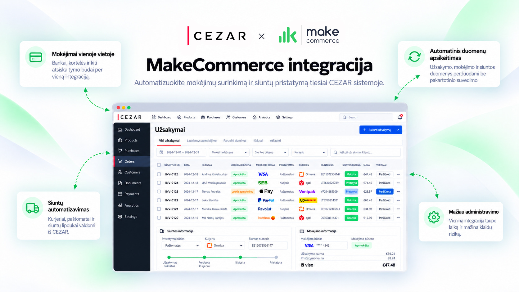 Integracija su MakeCommerce siuntų pristatymo ir įmokų surinkimo automatizavimo platforma
