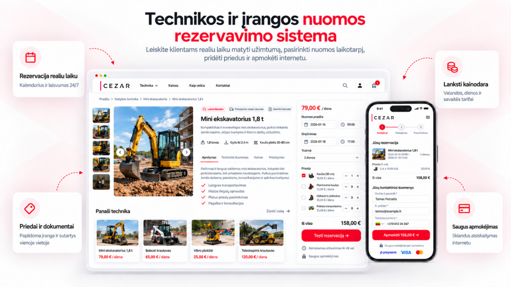 Rezervavimo sistema technikos ir įrangos nuomai