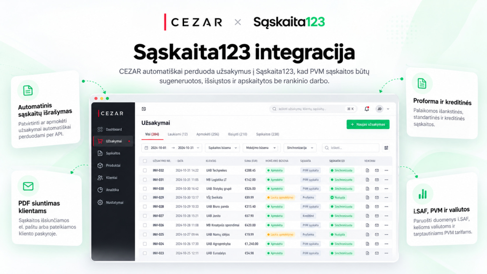 Integracija su Sąskaita123 / Invoice123 sąskaitų išrašymo ir valdymo sistema